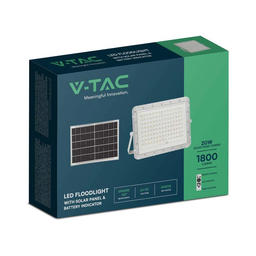 Faro LED solare V-TAC 20W con telecomando IP65 6400K