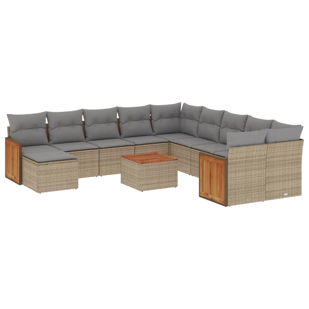 Set Divani da Giardino 12 pz con Cuscini Beige in Polyrattan