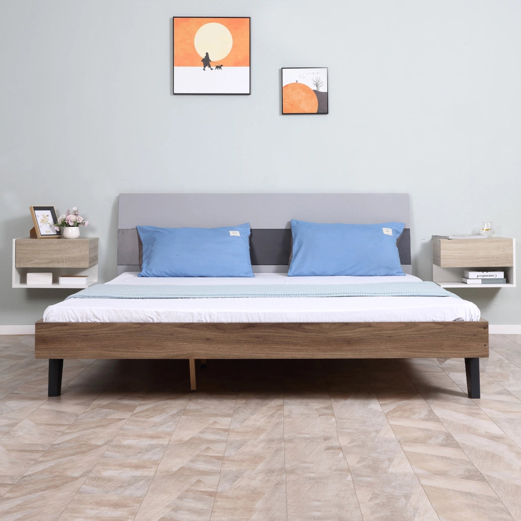 Comodino Sospeso Set 2 Pezzi con Cassetto ¨C Xylo ¨C Rovere e Bianco 46x30x30cm