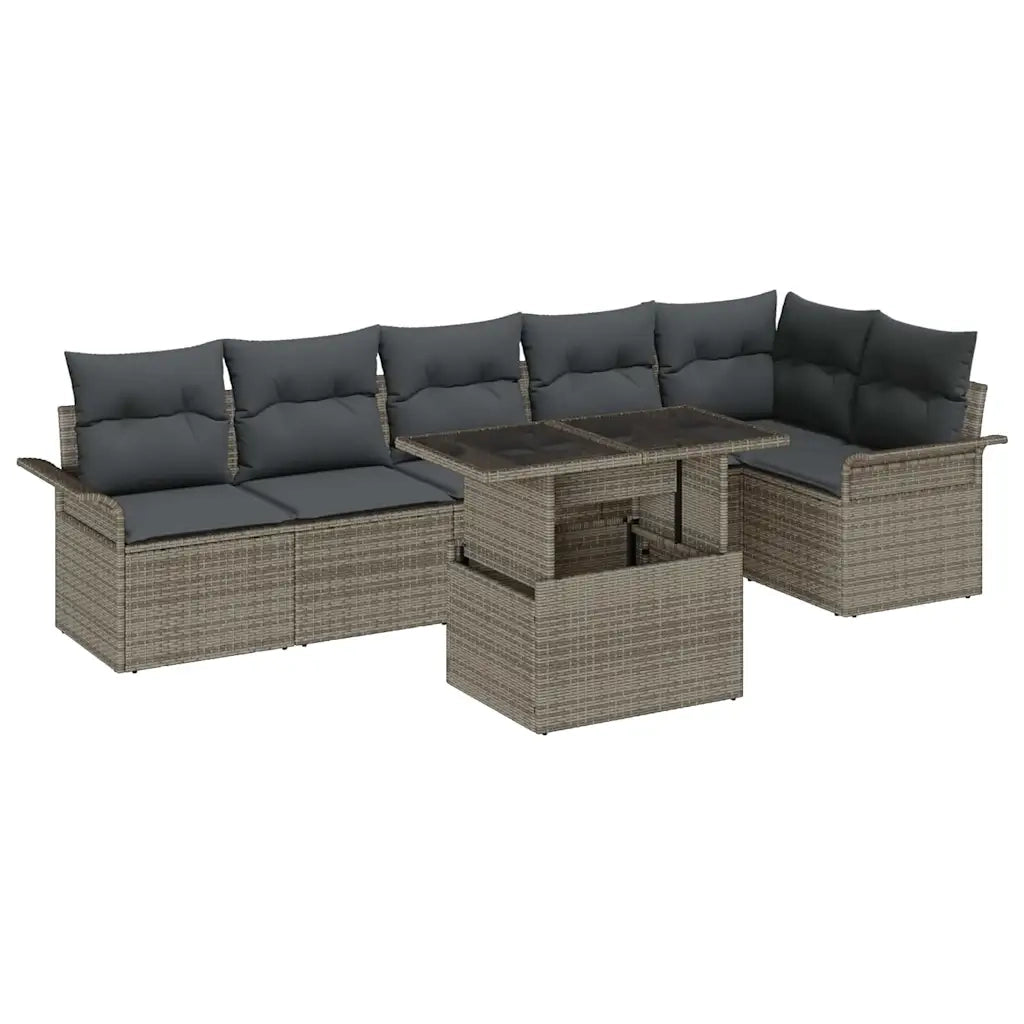 Set Divano da Giardino con cuscino 7 pcs Grigio Poly Rattan