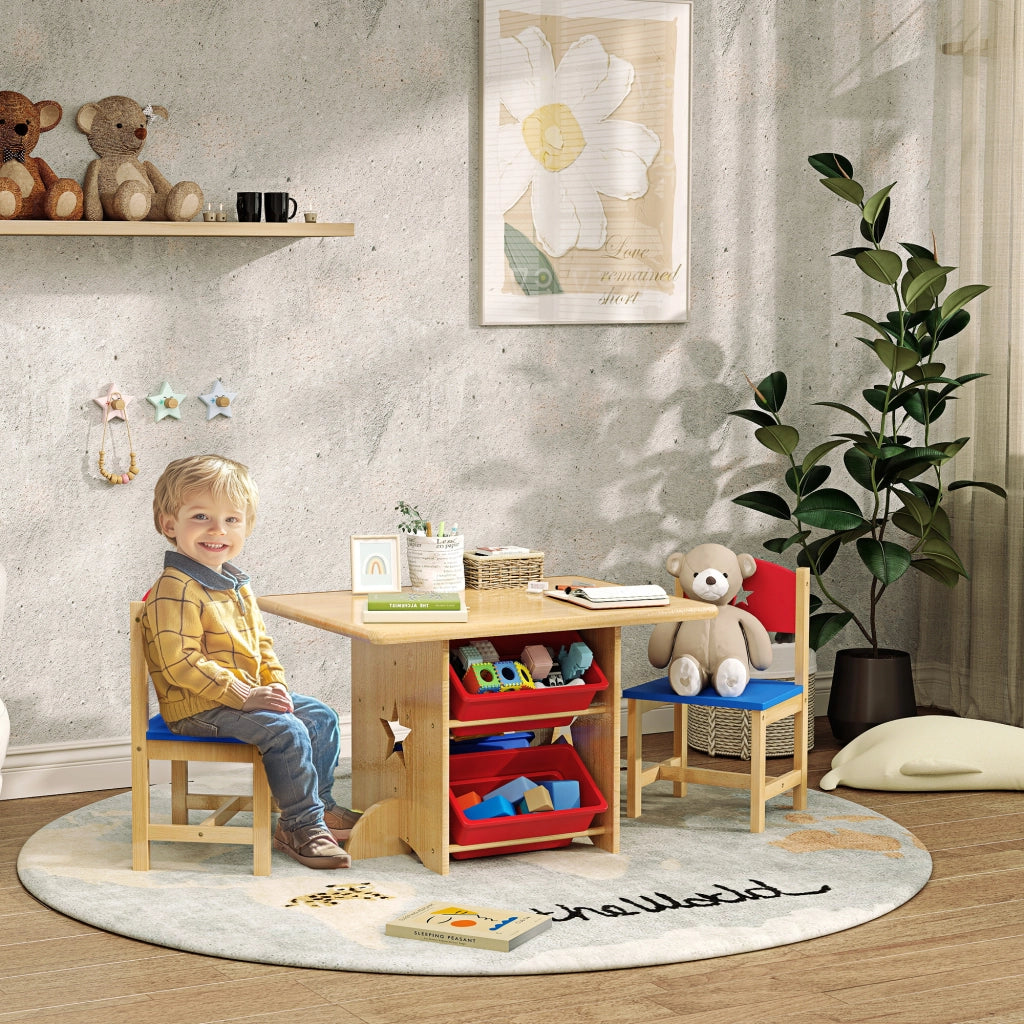 Tavolo con Sedie per Bambini ¨C Minimal ¨C Legno e PP, 4 Contenitori