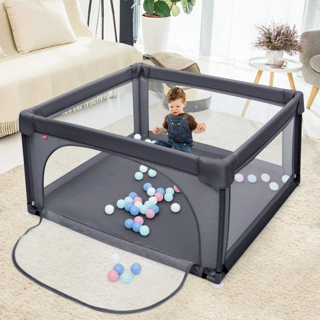 Box resistente sicuro per bambini, Centro attivit¨¤ con cancelli di sicurezza ventose pareti a rete Grigio scuro
