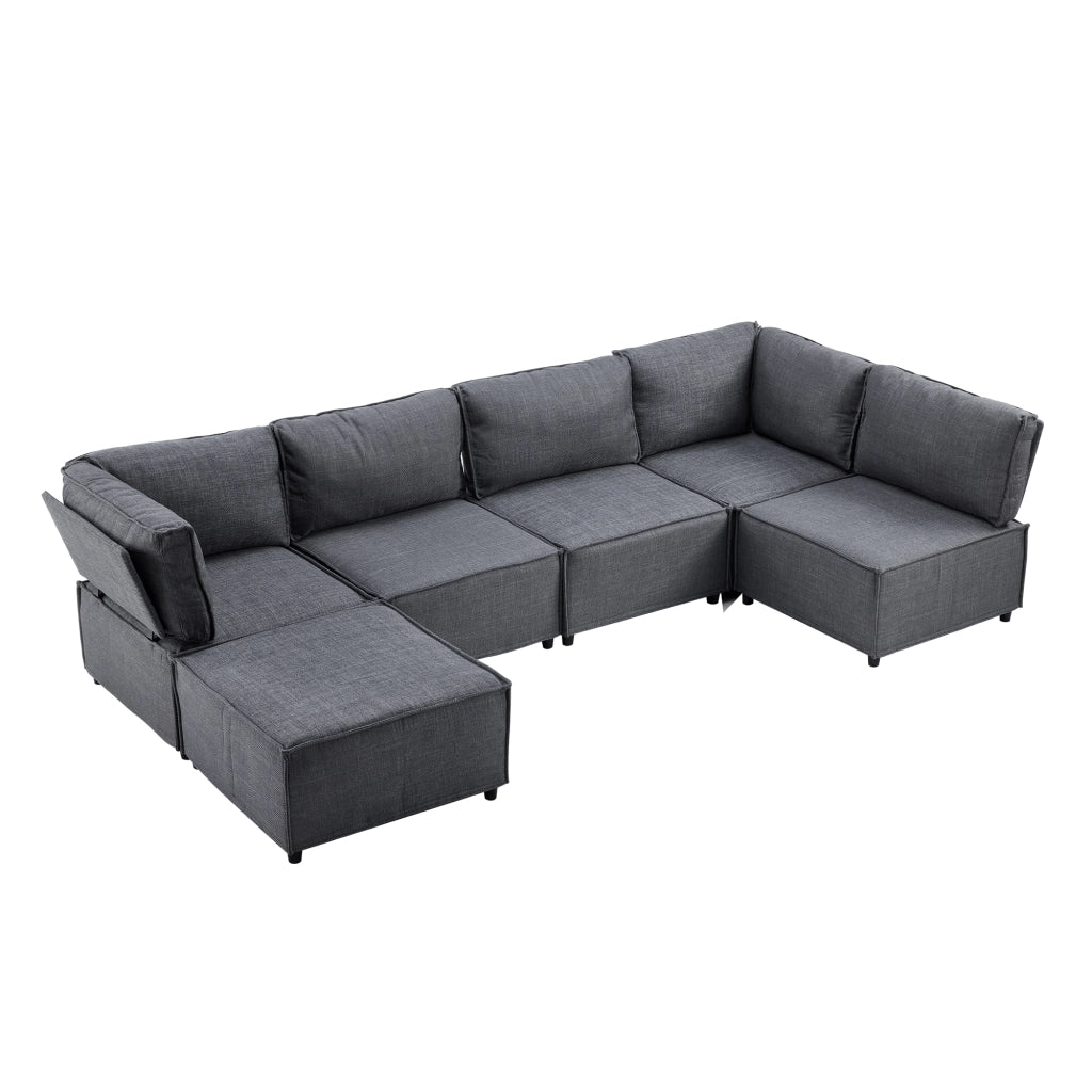 Divano Modulare in Tessuto ¨C MINIMAL ¨C Grigio Scuro, Legno, Componibile