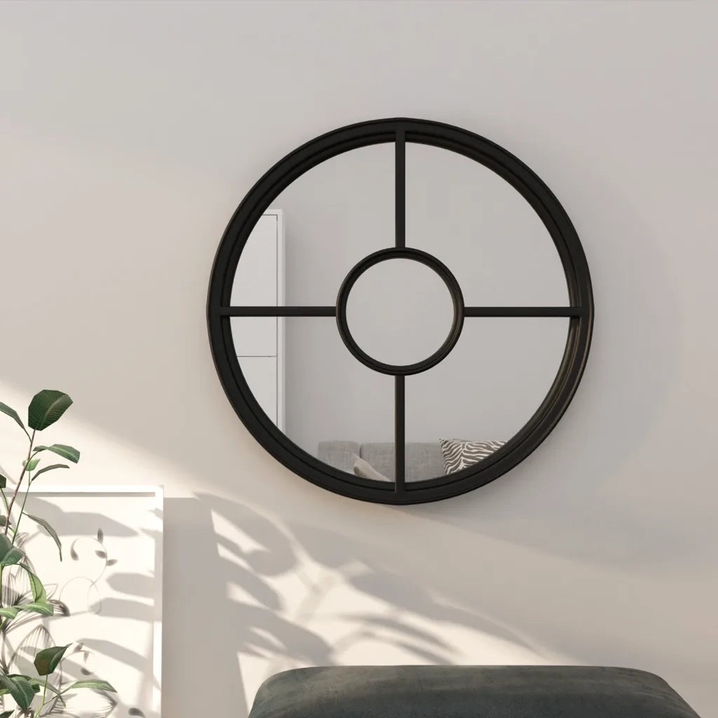 Specchio-Specchio DecorativoNero 60x4 cm Rotondo in Ferro per Uso Interno