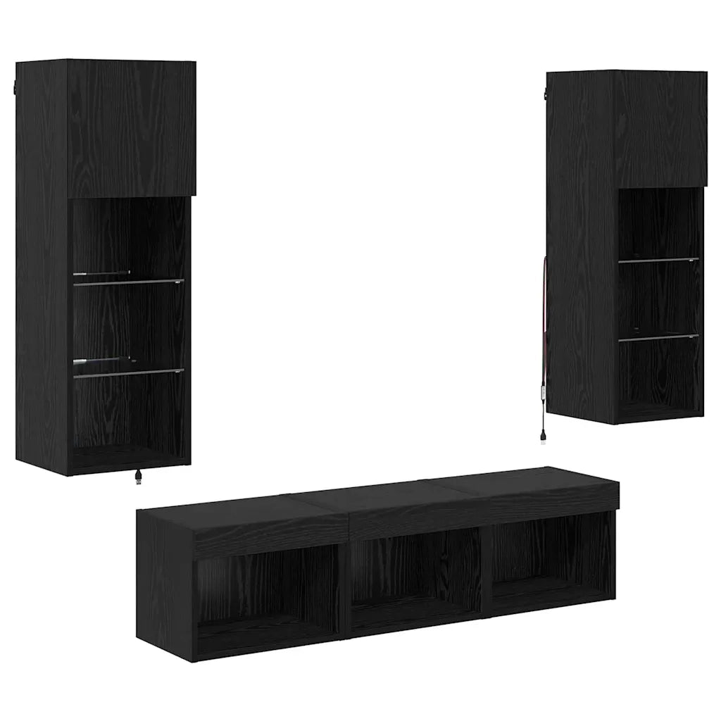 Unit¨¤ per TV a Muro 5 pz | Armadietto TV | Mobile Porta TV Rovere Nero Legno multistrato