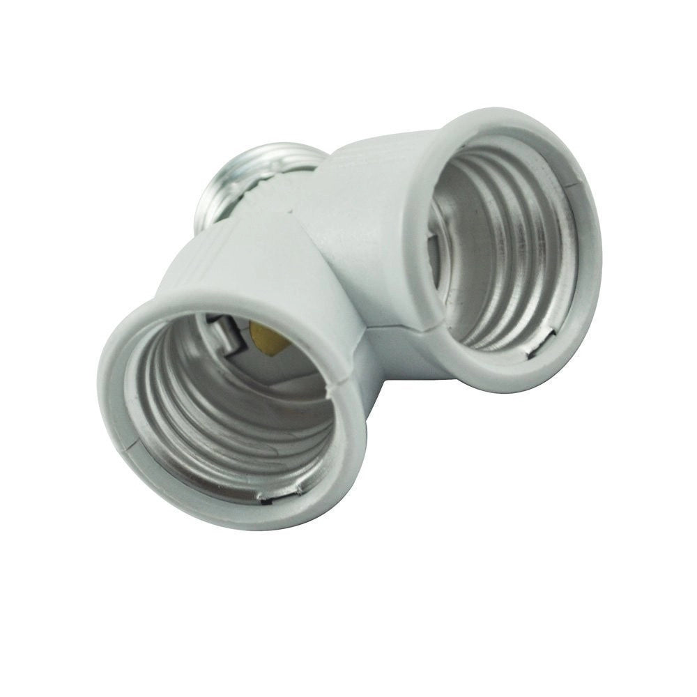 Trade Shop - Adattatore Sdoppiatore Portalampada Attacco Da E27 A 2 Prese E27 Bianco Socket -
