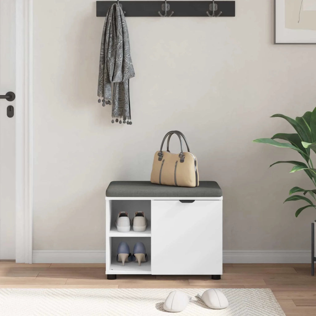 Panca per ingresso con cuscino con porta Bianco 60 x 38 x 46 cm 891496