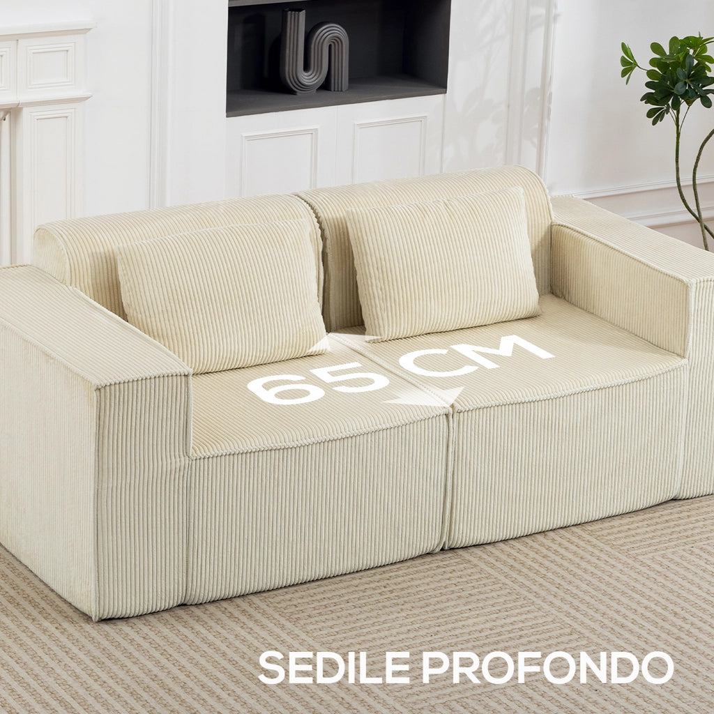 Divano 3 Posti Modulare con Braccioli Larghi e Cuscini in Velluto ¨C Minimal ¨C Beige