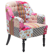 Poltrona Multicolore Rosa Tessuto Patchwork Sedia Club Bottone Gambe in Legno capitonné