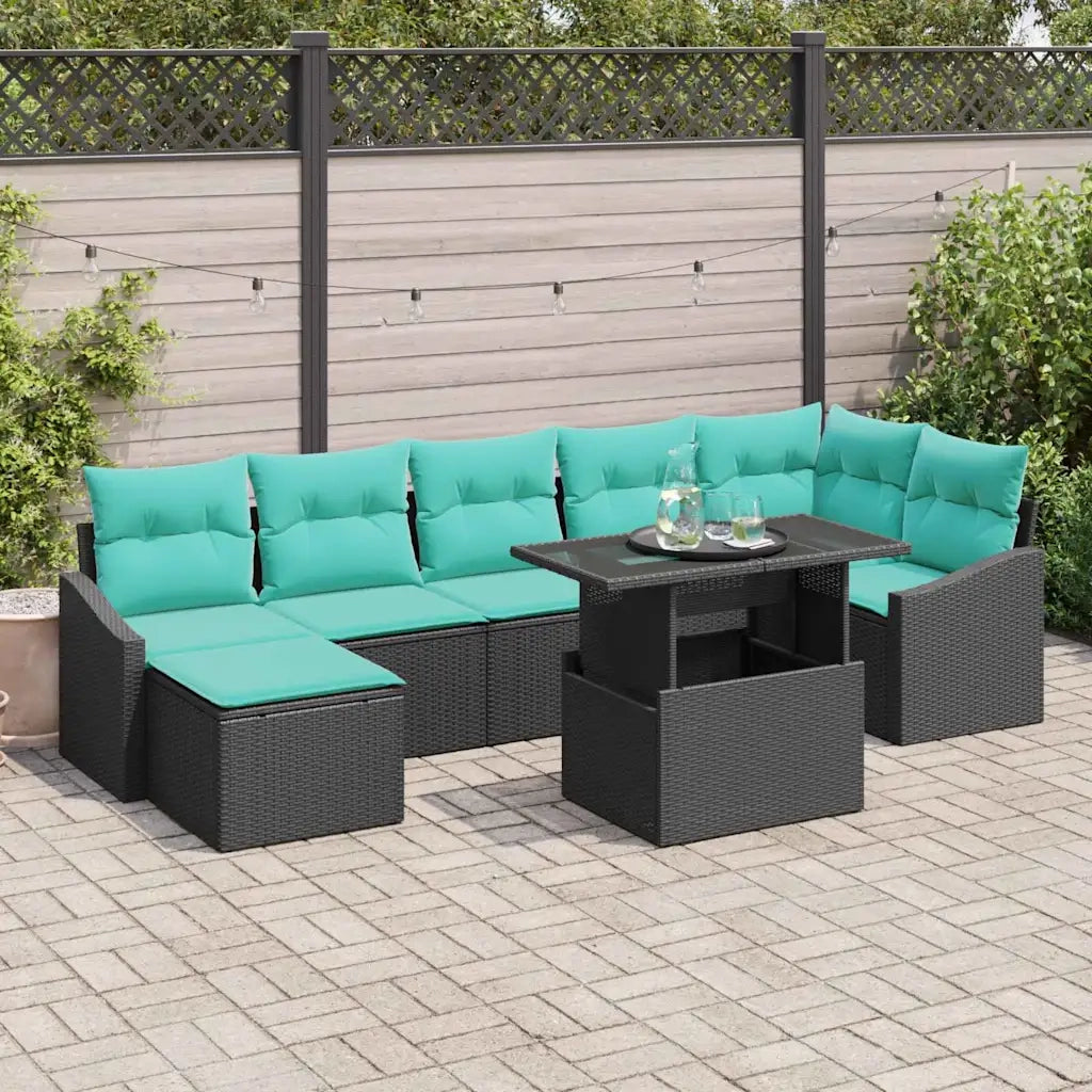 Set Divano da Giardino con cuscino 8 pcs Nero e Blu polyrattan 3349052