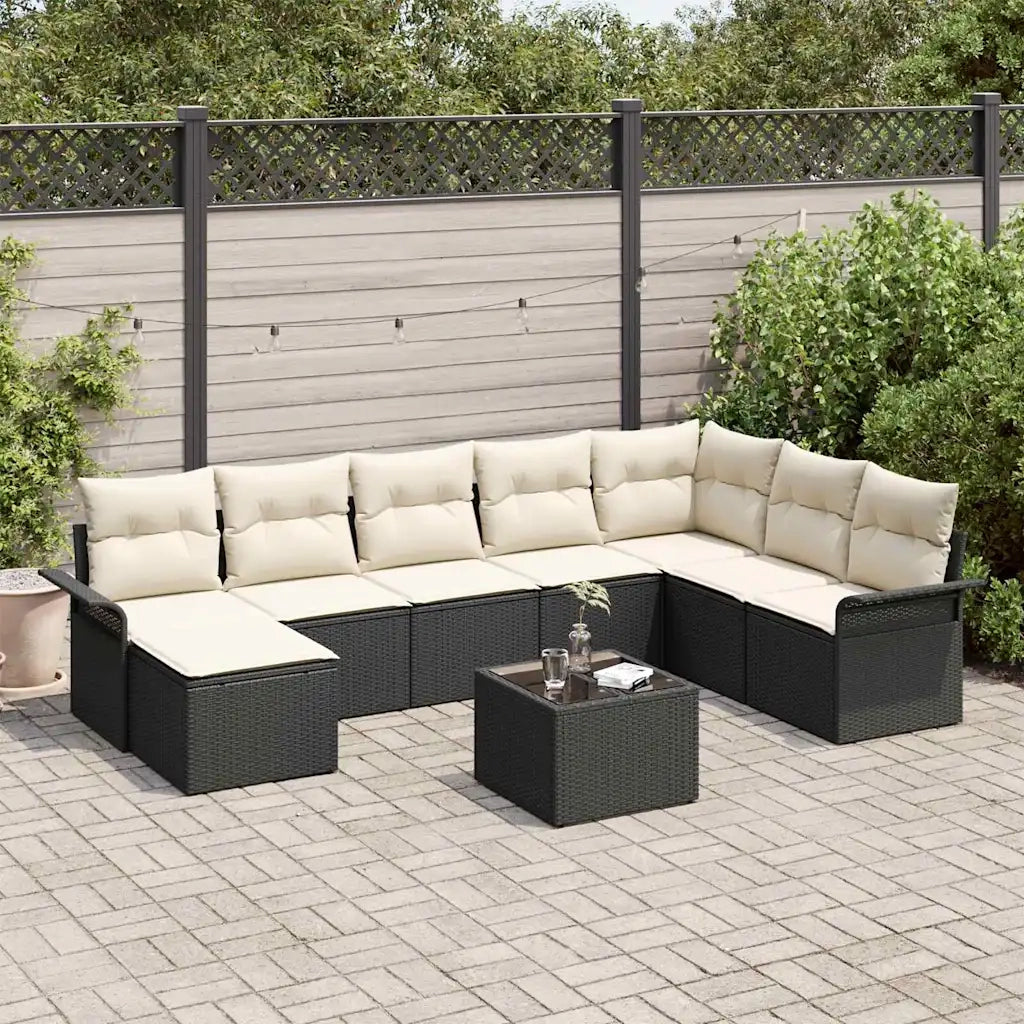 Set Divano da Giardino con cuscino 9 pcs Nero Poly Rattan 3345487