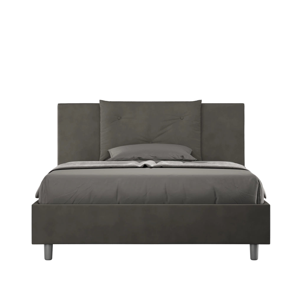 BS COM Letto queen size senza rete imbottito 150x190 microfibra grigio