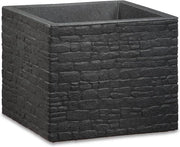 Bacino per piante/bacino per fiori Muretto 40 quadrato - Stony Black - Realizzato con plastica riciclata - Garanzia 10 anni per esterno - 33 litri