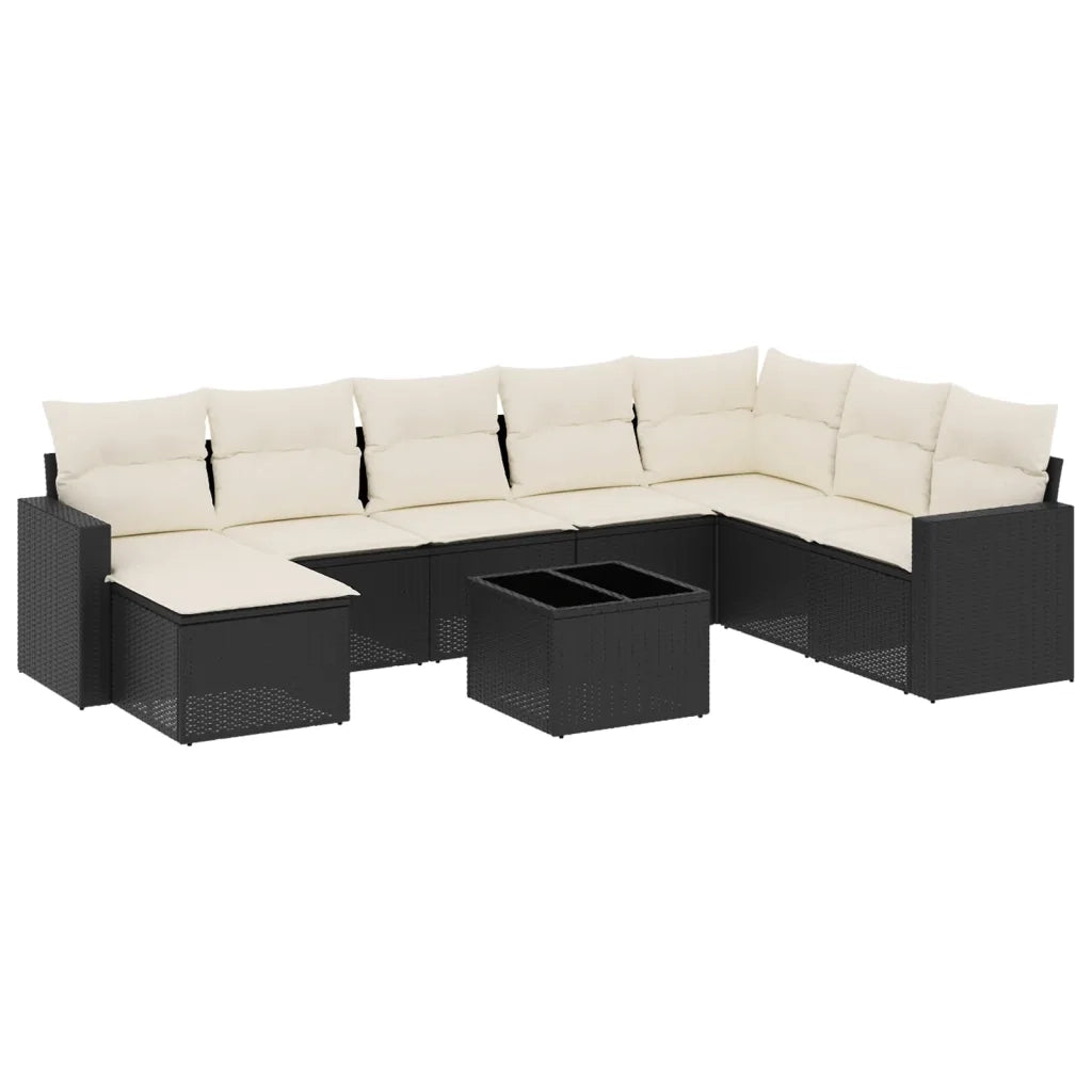 Set Divani da Giardino 9 pz con Cuscini Nero in Polyrattan 3219356