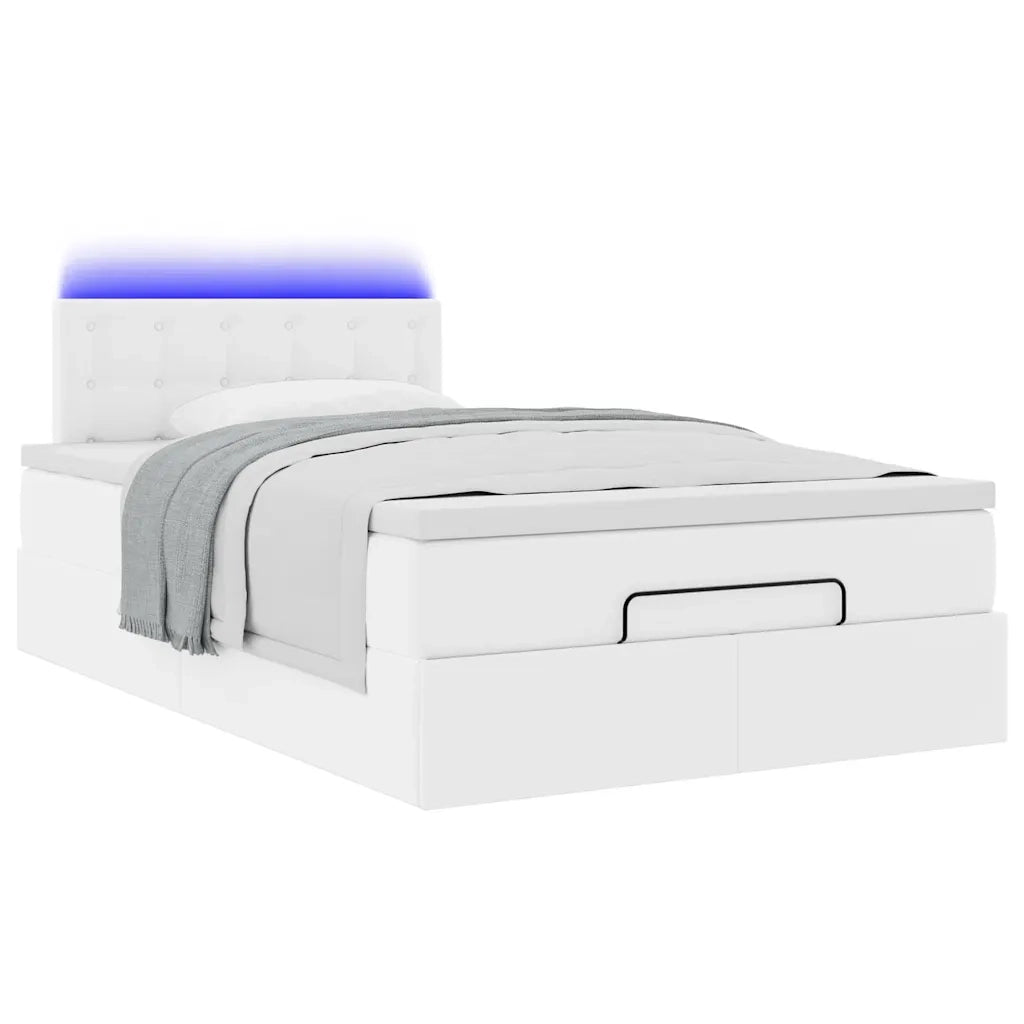 Pouf Letto con Materassi e LED Bianco Puro 120x190cm Similpelle 3312143