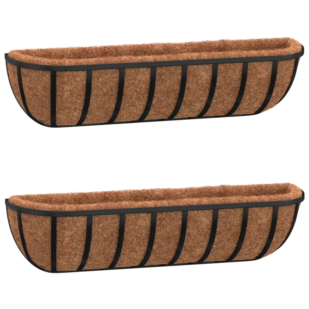 Set di 2 robuste fioriere da parete in acciaio 91 x 20 x 23 cm per balcone decorazione da giardino in fibra di cocco nera 02_0046614