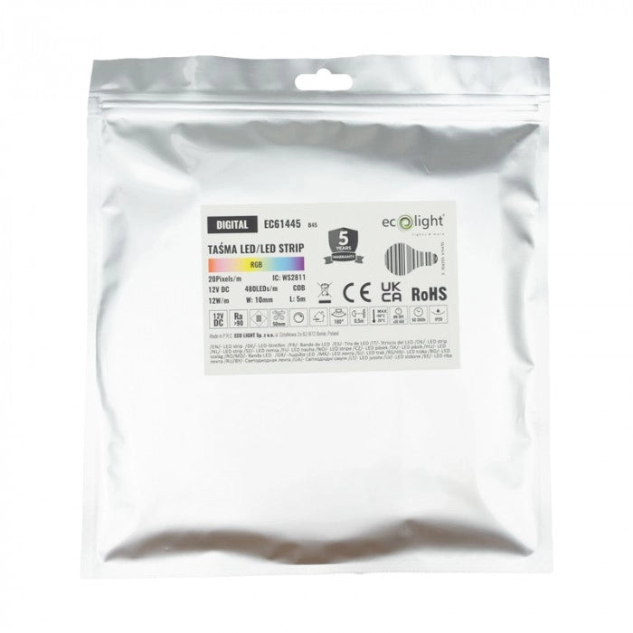 Striscia LED COB RGB digitale 12V 480/m 5m Ecolight