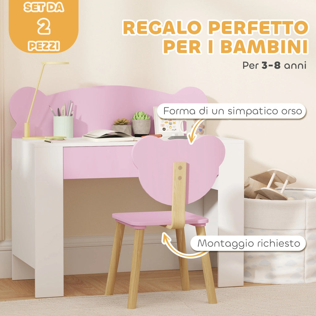Scrivania per Bambini con Cassetto e Sedia ¨C Minimal ¨C Rosa