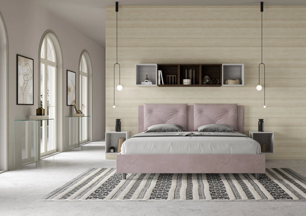 BS COM Letto senza rete imbottito 180x210 microfibra glicine