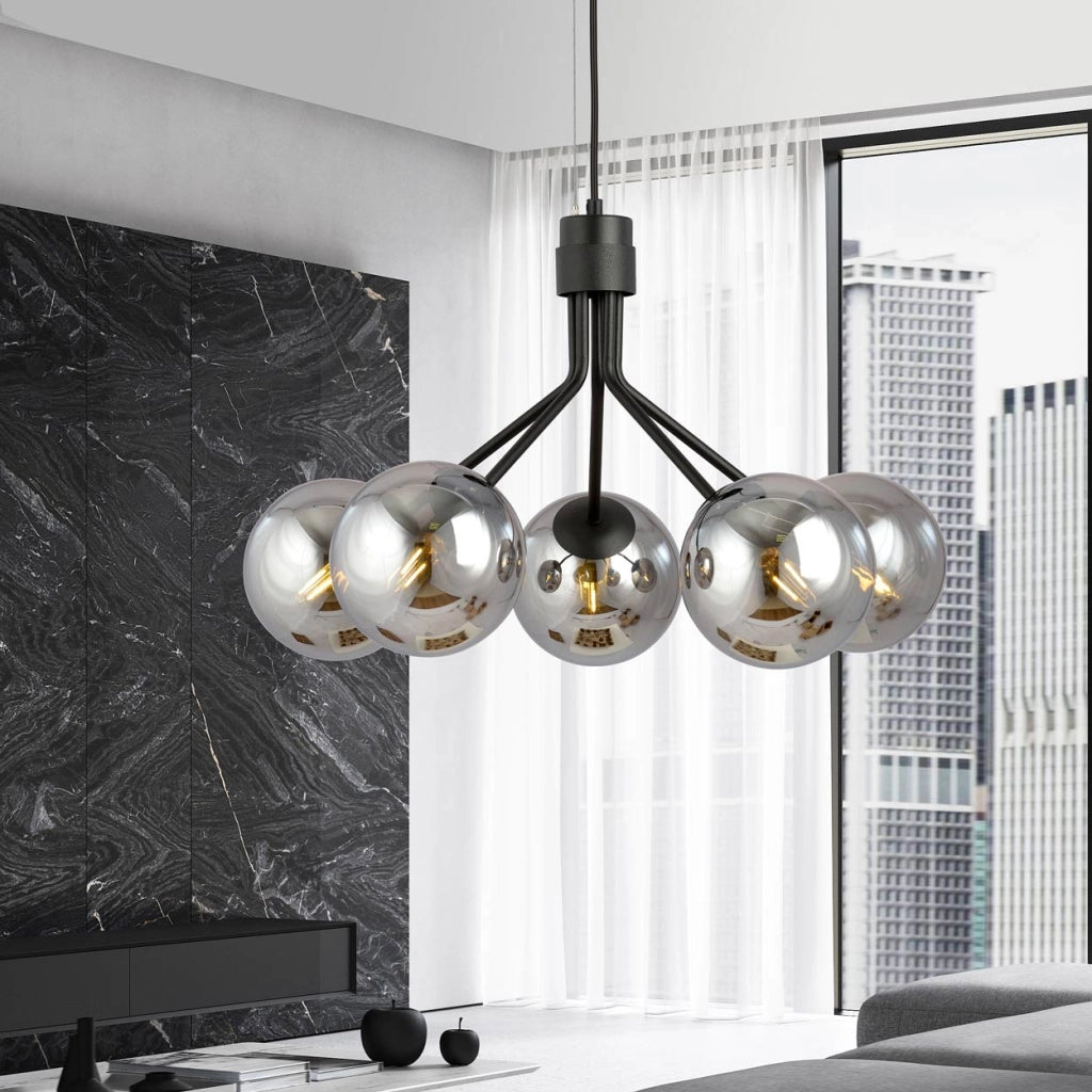 Lampadario Emibig Nova 5 luci E14 nero/argento vetro