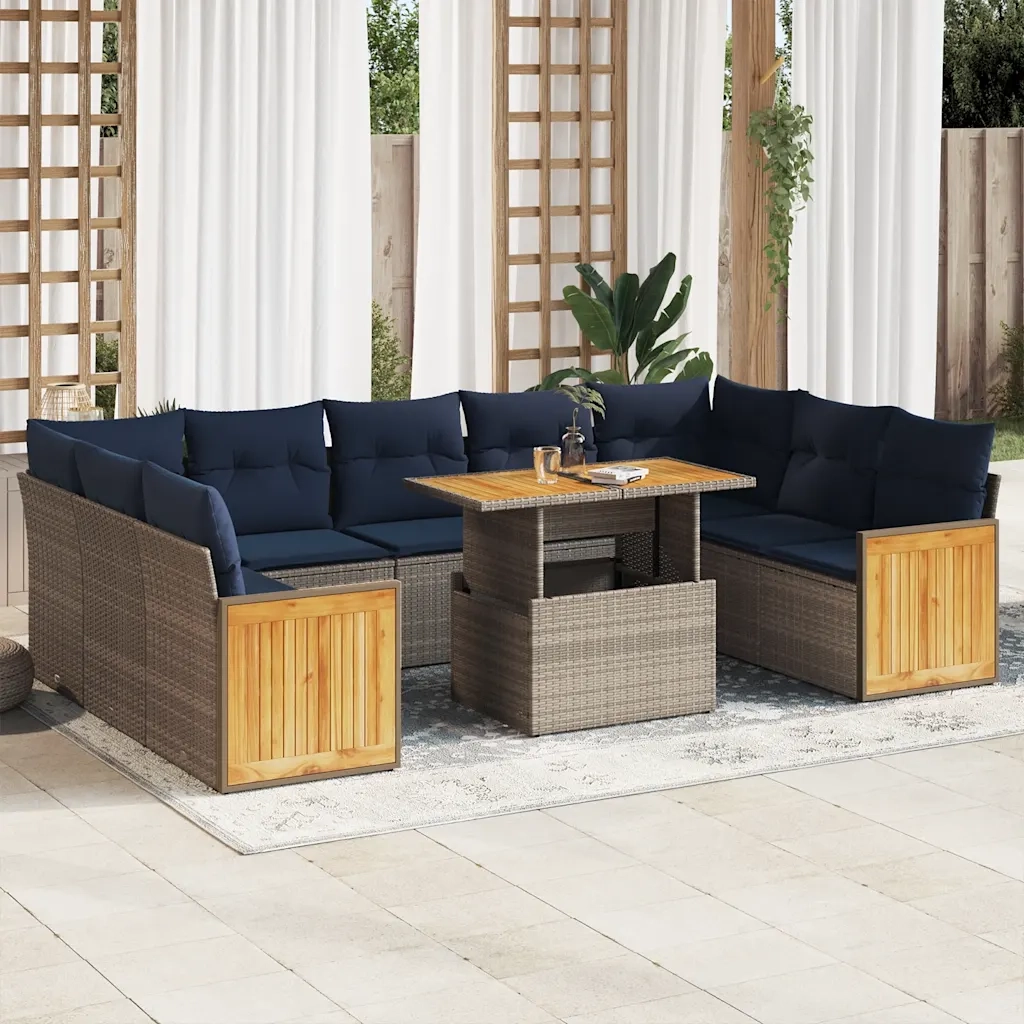 Divano Giardino 10 pz con Cuscini Grigio in Polyrattan Acacia 3327757