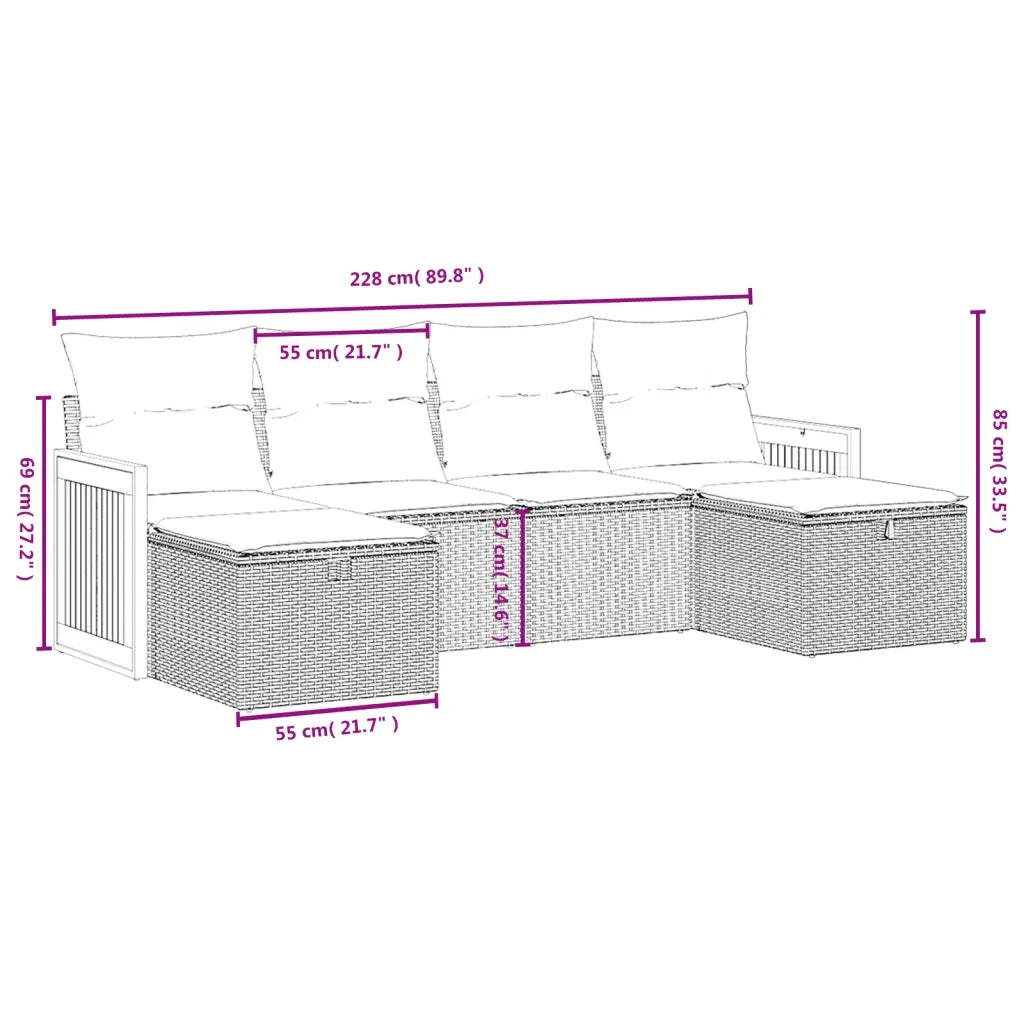 Set Divano da Giardino 6 pz con Cuscini Nero in Polyrattan 3265773