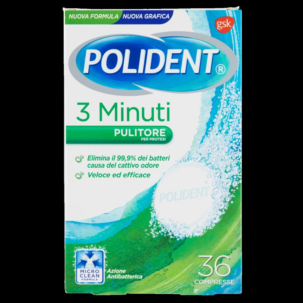 POLIDENT TABS PULITORE PER PROTESI PULIZIA IN 3 MINUTI 36 CAPSULE EFFERVESCENTI