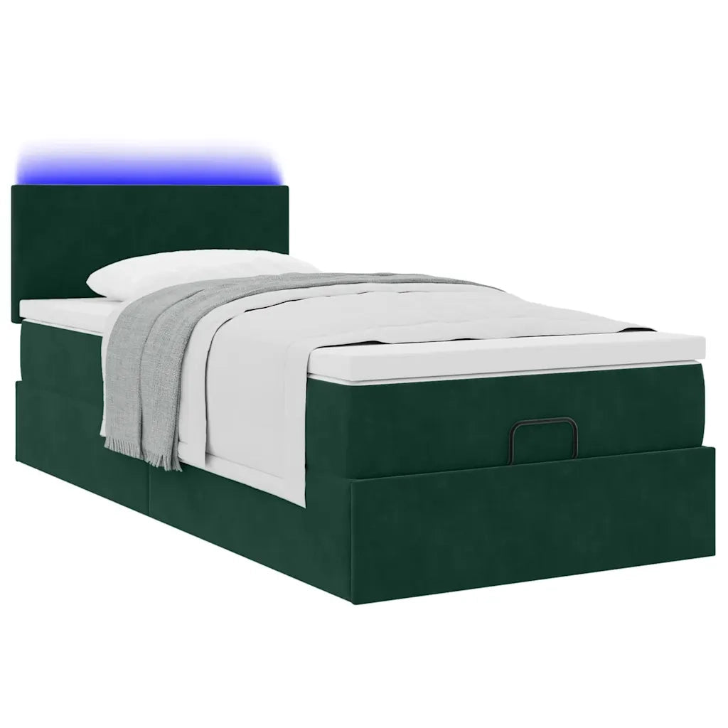 Pouf Letto con Materasso e LED Verde Scuro 80x200cm in Velluto 3312515