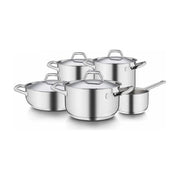 Barazzoni 163909 Chef Line Batteria di Pentole 9 Pezzi Acciaio Inox 18-10 Triplo Fondo Induzione PFAS Free Made in Italy colore Argento