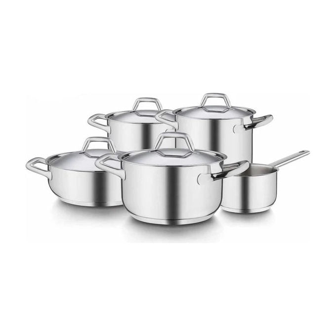 Barazzoni 163909 Chef Line Batteria di Pentole 9 Pezzi Acciaio Inox 18-10 Triplo Fondo Induzione PFAS Free Made in Italy colore Argento