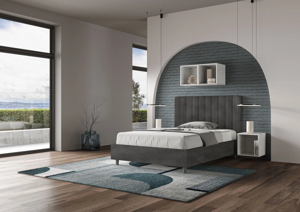 Letto 1 Piazza e Mezzo 120x190 cm con Rete e Contenitore Agueda Grigio