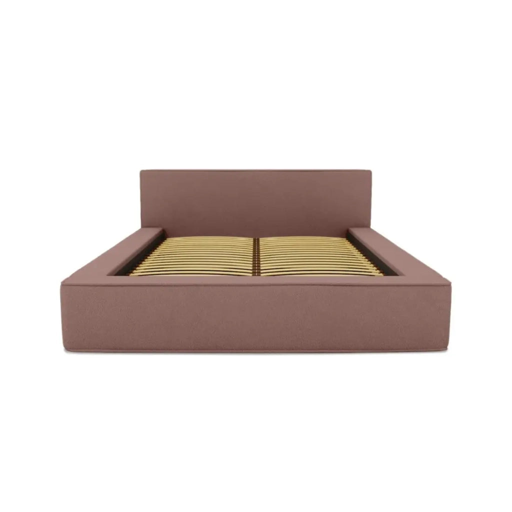 Letto contenitore VELORA – Terracotta bouclé – 160x200 cm – Tessuto velluto morbido – Rete sollevabile – Spazio di immagazzinamento integrato