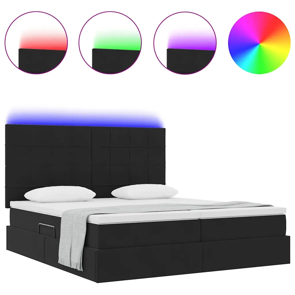 Letto con luci a strisce a LED Nero 180 x 200 cm Velluto