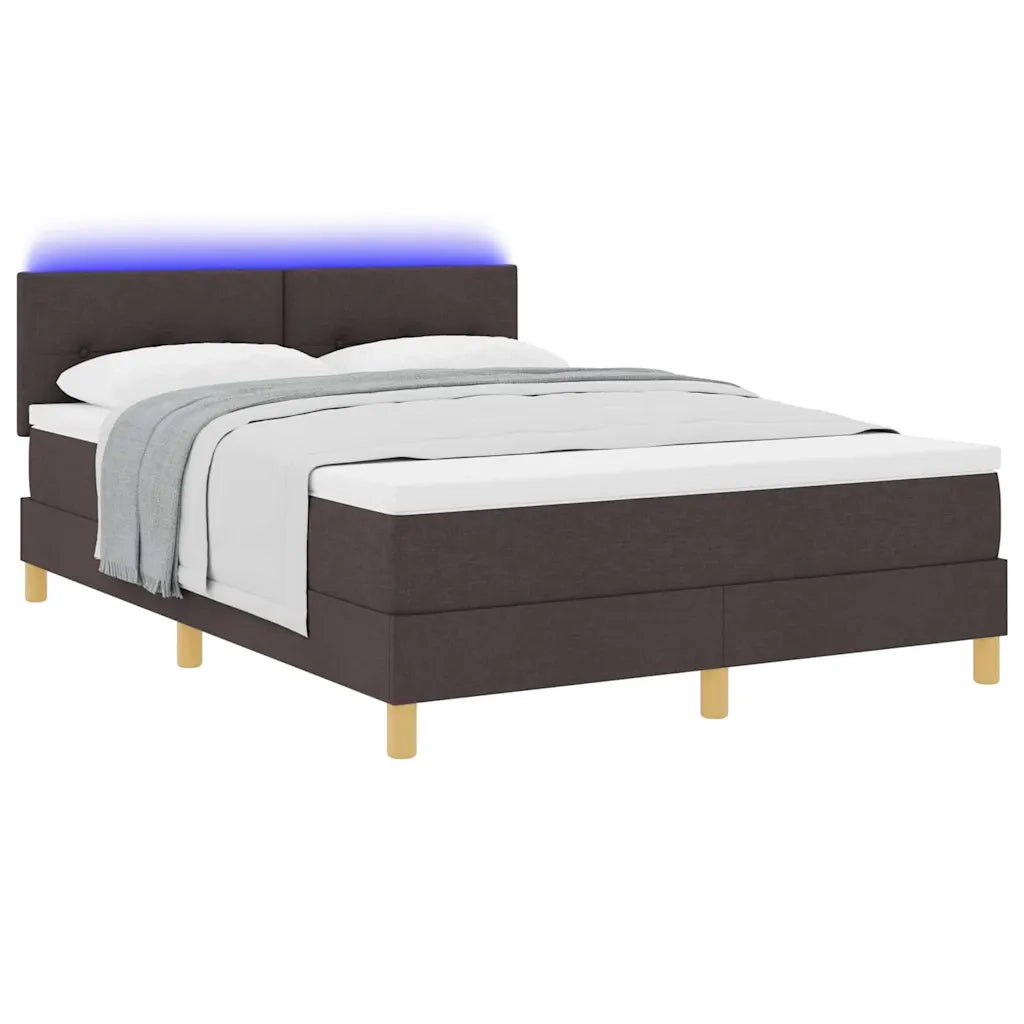 Letto a Sorgente LED con led Marrone Scuro 140 x 200 cm Tessuto