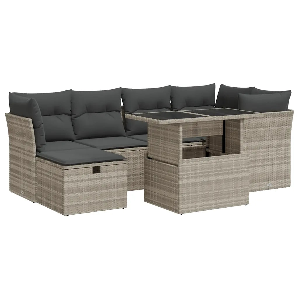 Set Divani da Giardino 7pz con Cuscini Grigio Chiaro Polyrattan 3327782