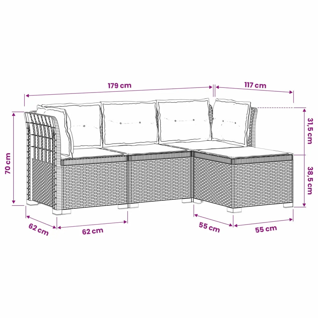 Divano da giardino 4 posti con cuscini aspetto rattan PP 3443955