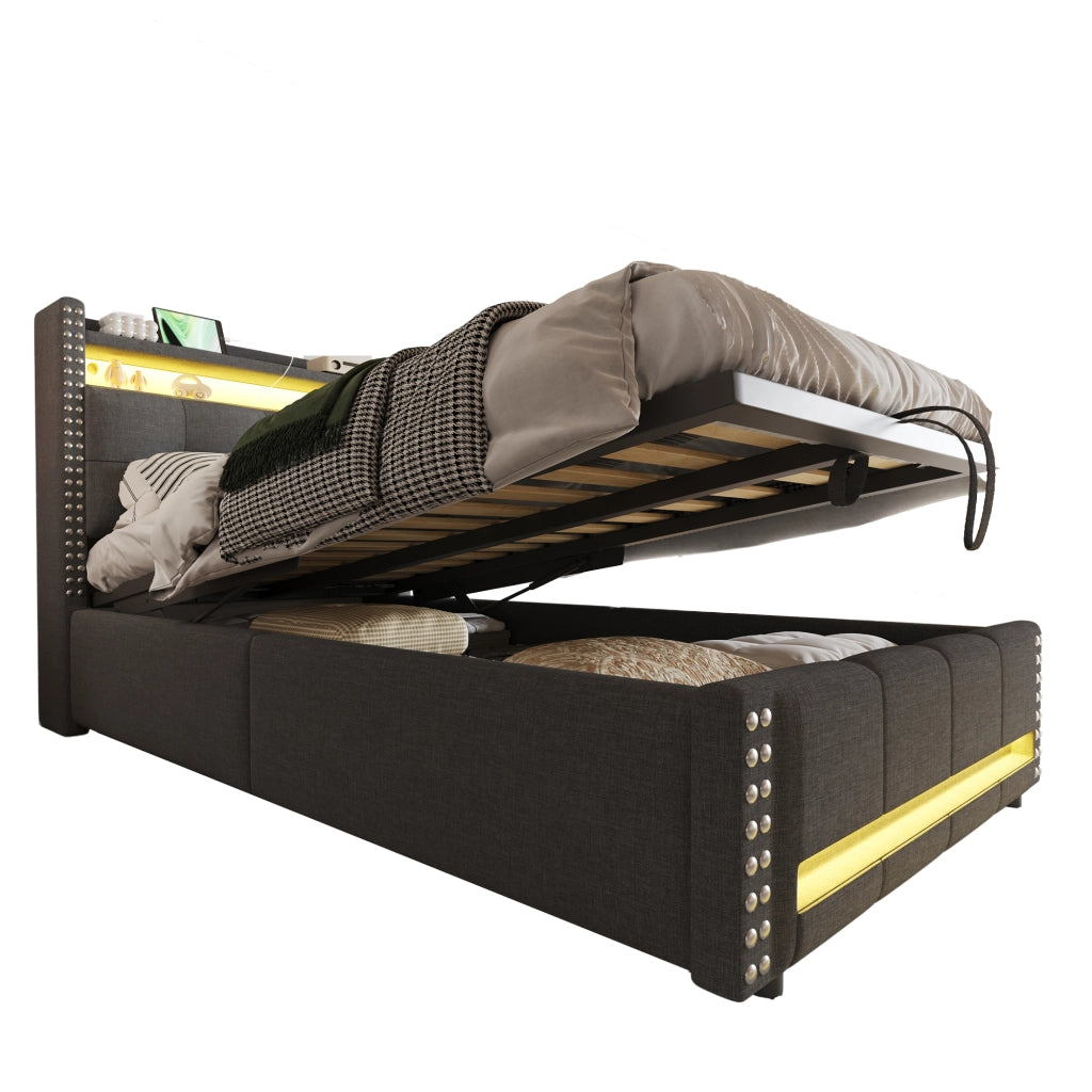 letto imbottito lino grigio 90 x 200 cm