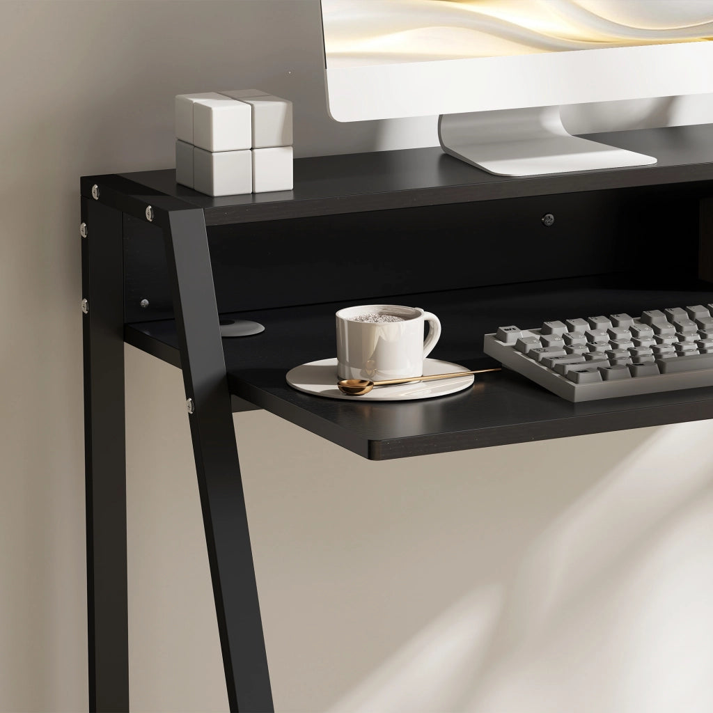 Scrivania Computer con Cassetti e Gestione Cavi ¨C Zephmum ¨C Nero Metallo 84x45x85 cm