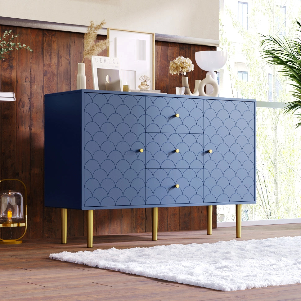 CREDENZA 120x40x83 cm Blu Marino con 2 ante e 3 cassetti