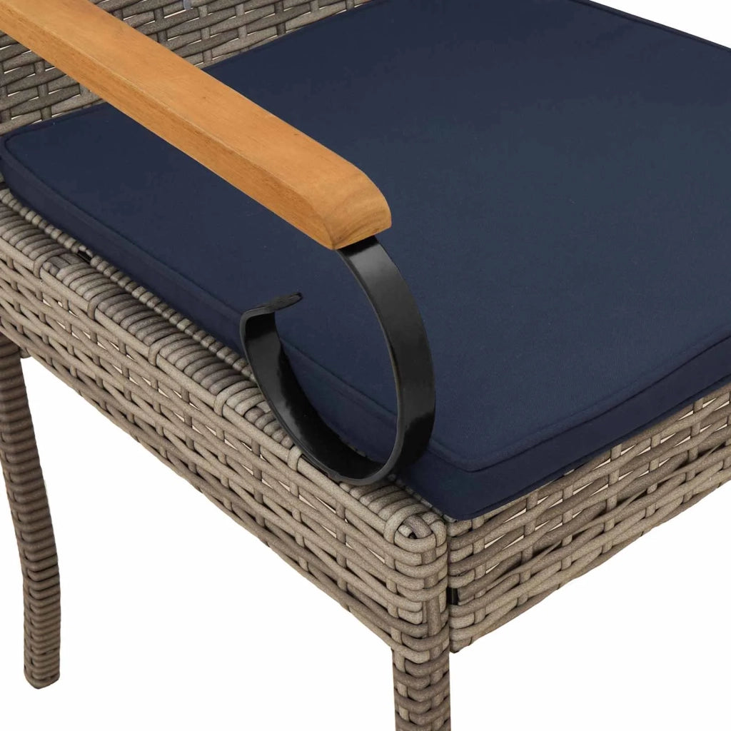 Sedie da giardino 2 pz | Sedie da Esterno Grigio e Blu Navy Polyrattan e acacia