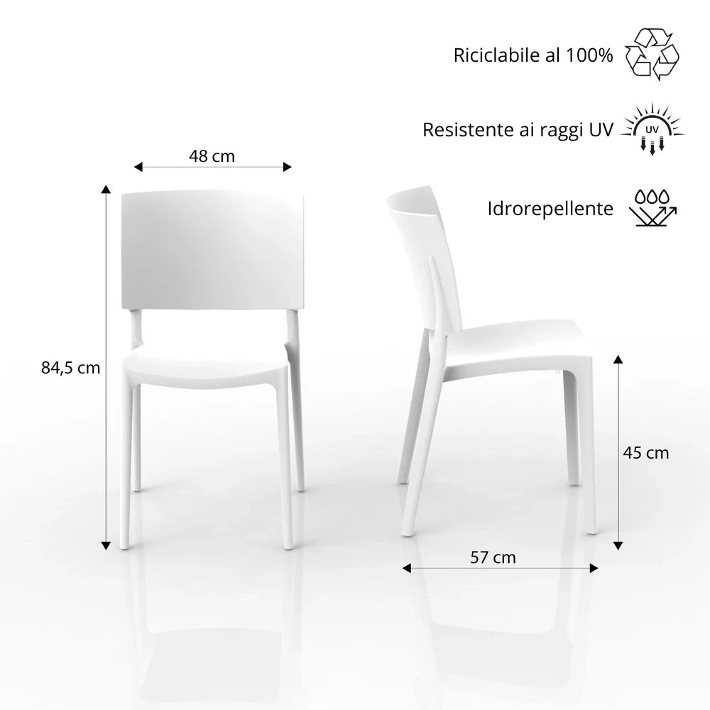 Set 2 sedie in polipropilene 100% Made in Italy SHARP, impilabile, resistente ai raggi UV, design moderno, ideale per sala da pranzo, cucina, sala d’attesa, bar, ristoranti o da esterno colore Bianco