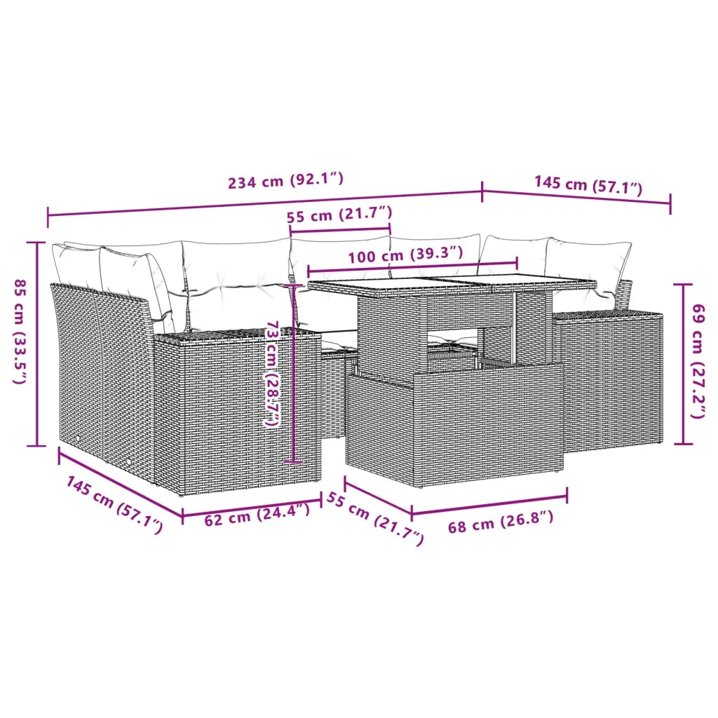 Set Divani da Giardino 7pz con Cuscini Grigio Chiaro Polyrattan 3269022