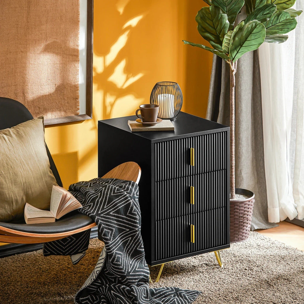Comodini letto con cassetti Tavolino da salotto o soggiorno Tavolino telefono 40x40cm Nero 3 cassetti FBT115-L-SCH