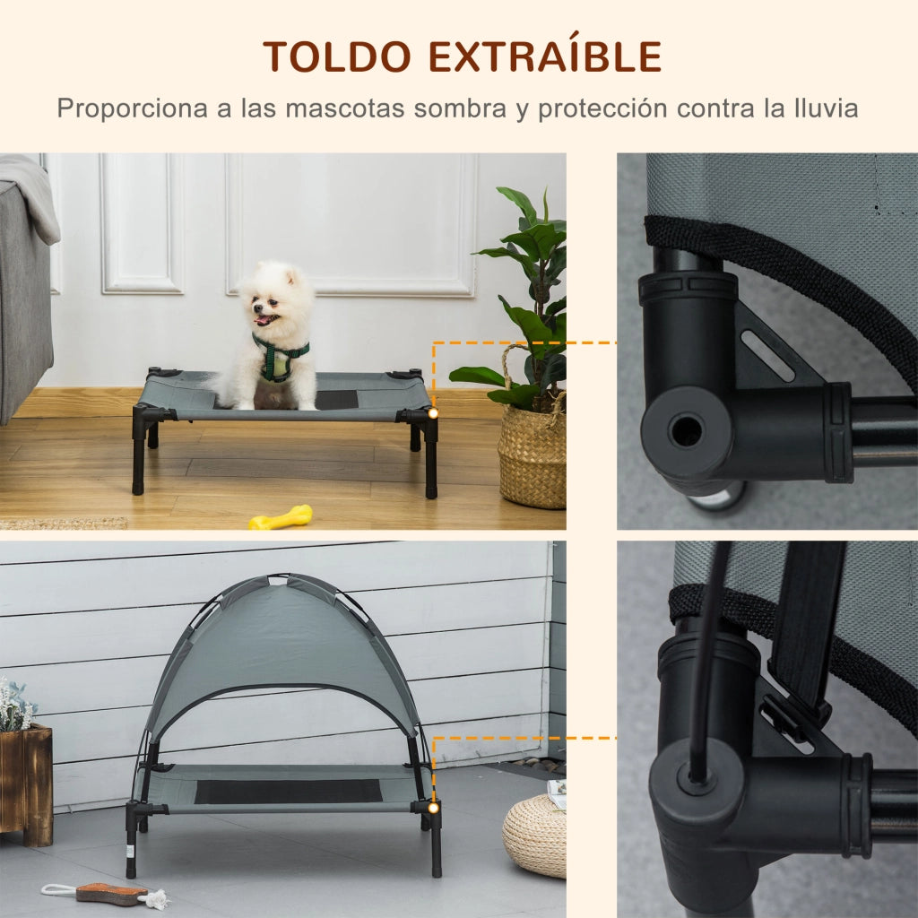 Cuccia per Cani Letto Elevato con Baldacchino ¨C zephmum ¨C Grigio 61x46x62 cm