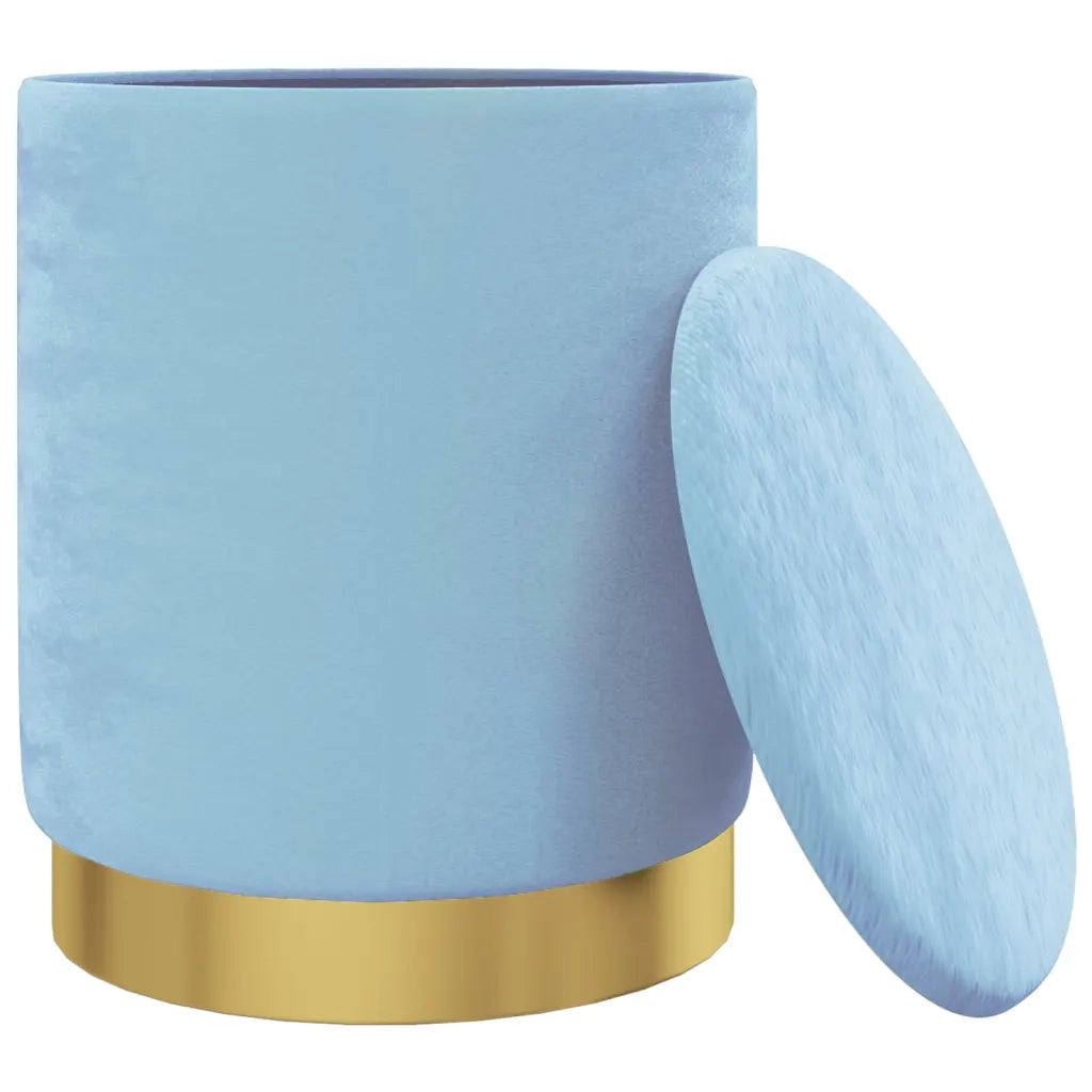 Sgabello Rotondo con Contenitore Azzurro in Velluto 31 x 37 cm CFW1477086