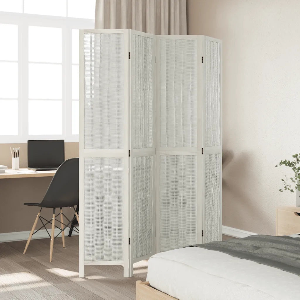 Divisorio Ambienti 4 Pannelli-Set di 4 pannelli Paravento Bianco Legno Massello di Paulownia 460999