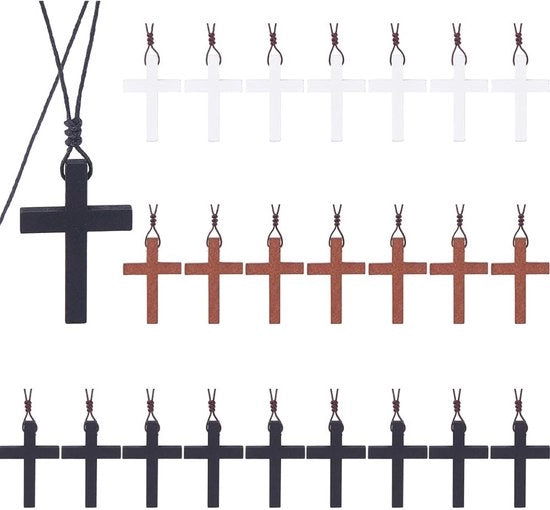 Supporto a Croce in Legno - 30 Pezzi - Catenaccio Regolabile - Croci Religiose - Legno - Progetto Classico - Corda in Nylon Tessuta a Maglia - Rosario