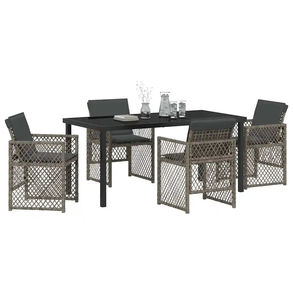 Set da Pranzo per Giardino 5 pcs Grigio polyrattan