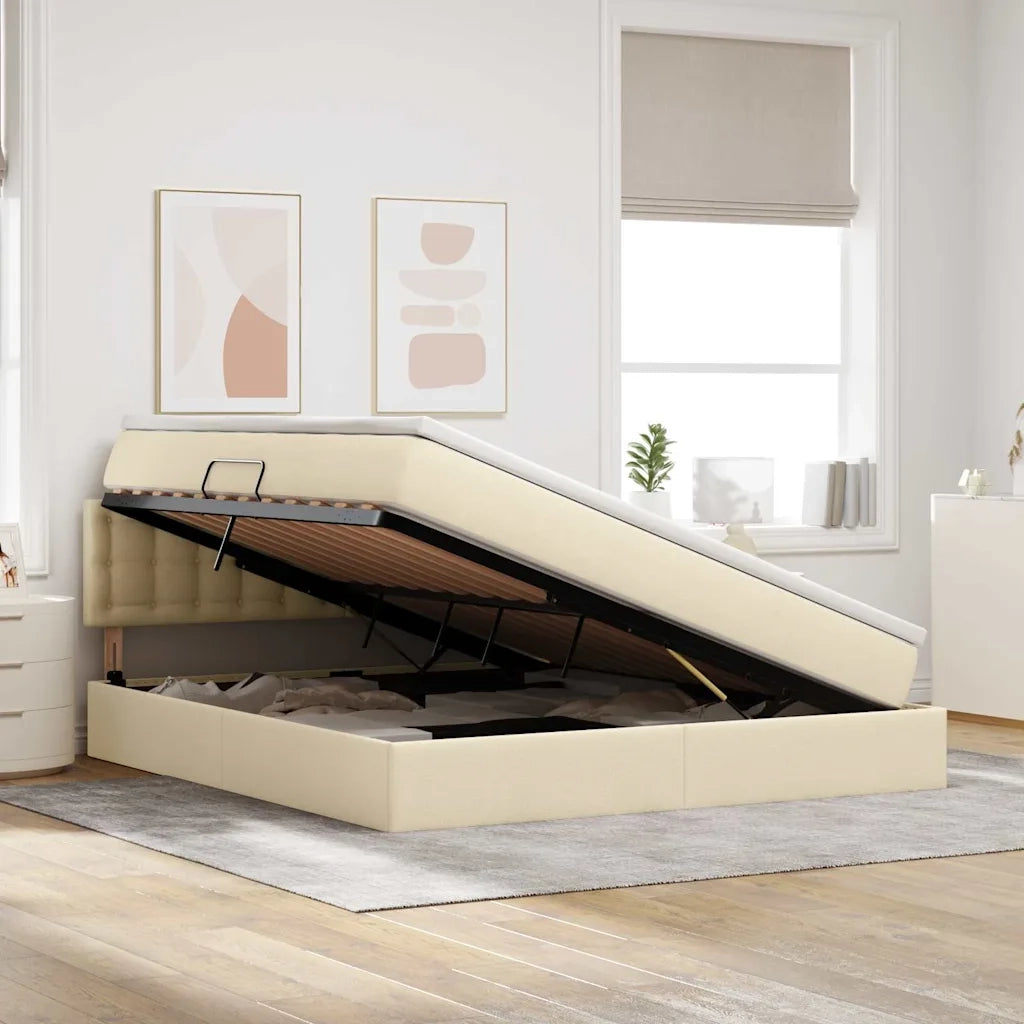 Letto con contenitore e materasso Crema 160 x 200 cm