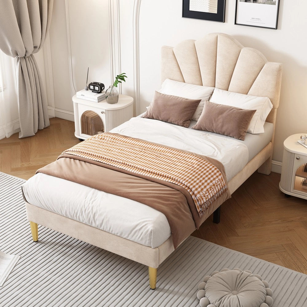Letto Imbottito in Velluto con Testiera Regolabile ¨C MINIMAL ¨C 90x200, Beige